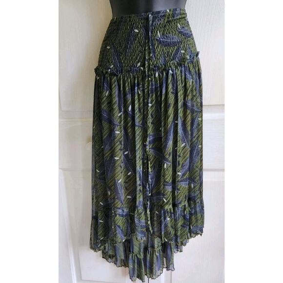 Lapis Women Strapless Sundress L Green Boho Leaf Print High Low Chiffon Festival - Picture 9 of 16